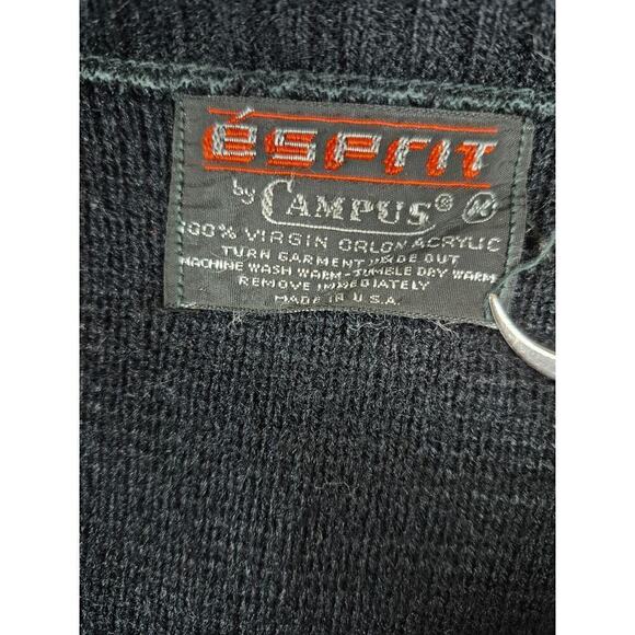 VTG 80s Esprit by Campus Virgin Orlon Acrylic V Neck Sweater Blk/Gry Womens M - Picture 4 of 4